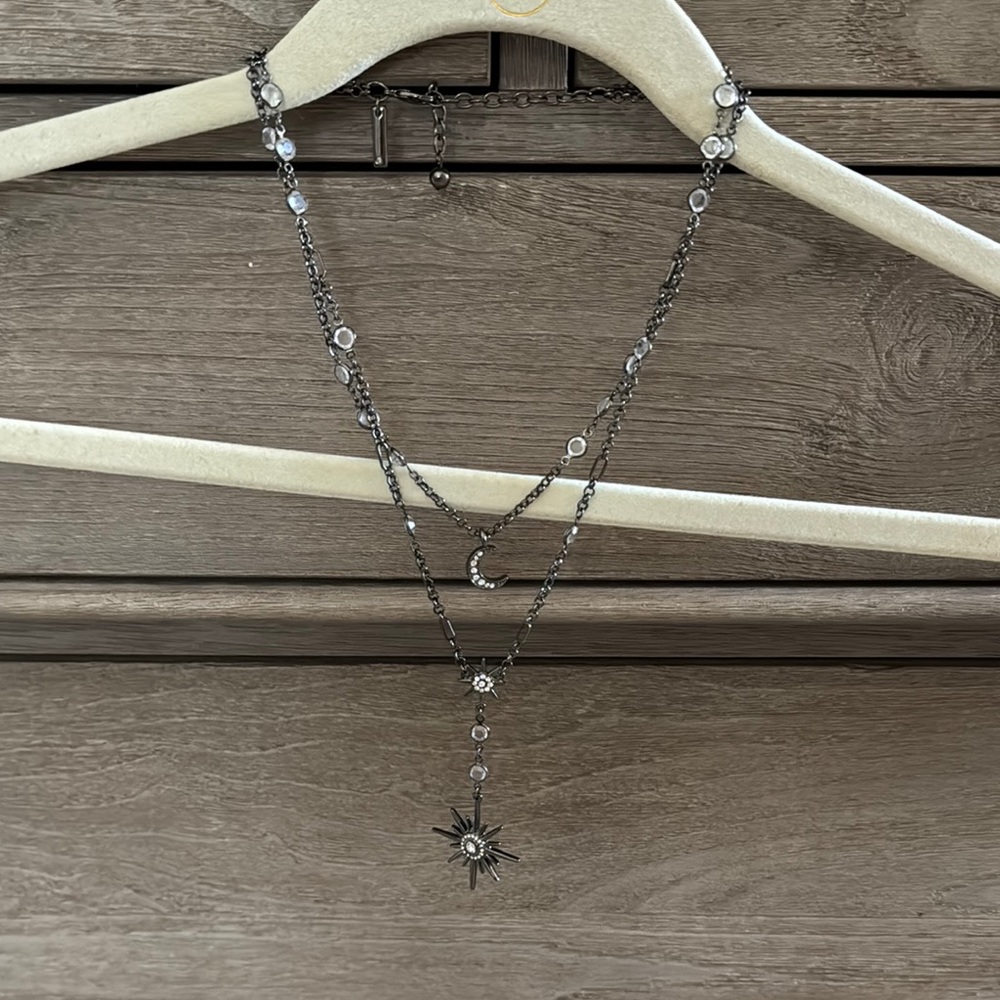 WHBM Silver Sun and Star Pendant Necklace